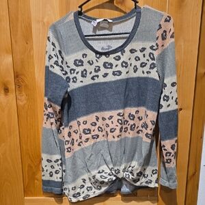 Striped Leopard Print Long Sleeve Top